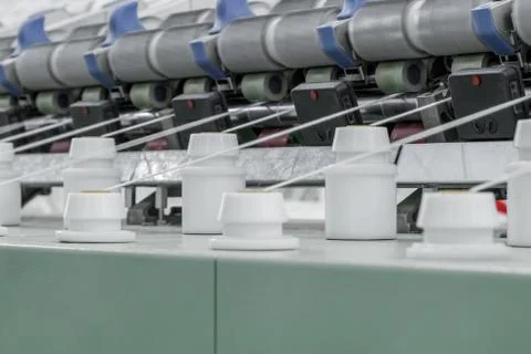 Spools of thread at a textile factory Stock Photos