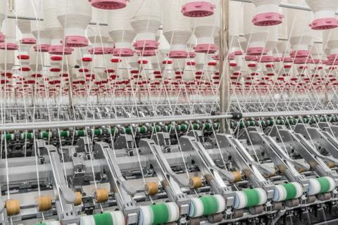 Spools of thread at a textile factory Stock Photos
