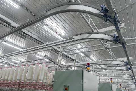 Spools of thread at a textile factory Stock Photos