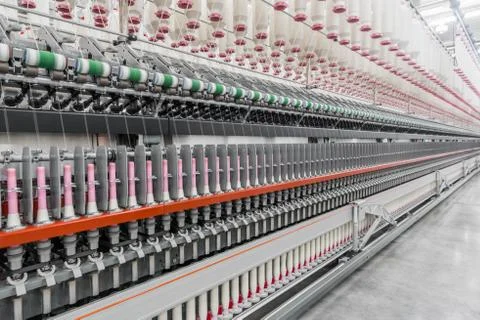 Spools of thread at a textile factory Stock Photos