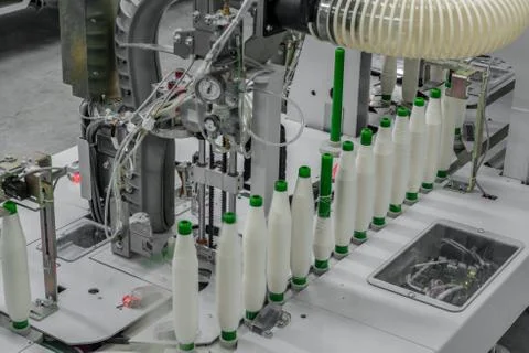 Spools of thread at a textile factory Stock Photos