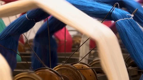 Spools of thread on textile looms Stock Footage 125932736