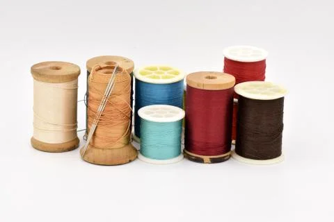 Spools of Thread on White Background Stock Photos