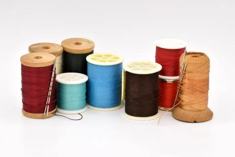 Spools of Thread on White Background Stock Photos