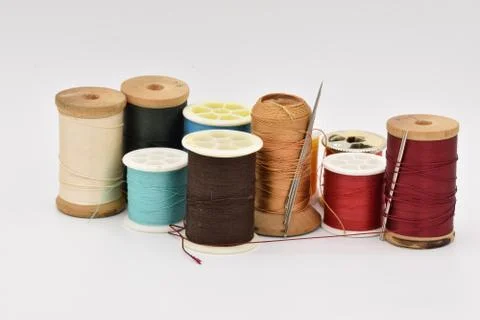 Spools of Thread on White Background Stock Photos