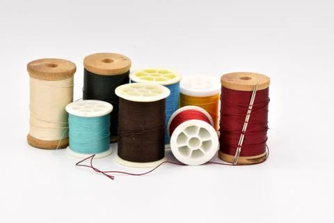 Spools of Thread on White Background Stock Photos