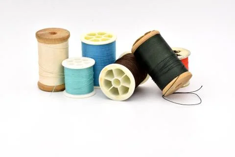 Spools of Thread on White Background Foto stock