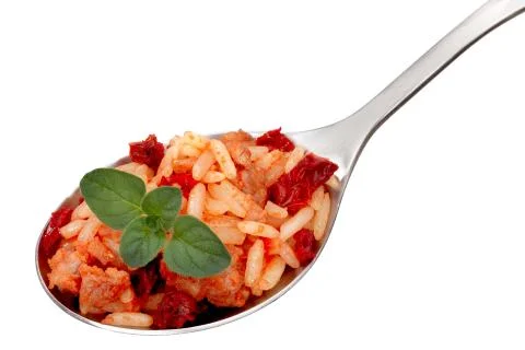 Spoom of boiled rice (risotto) Stock Photos