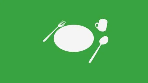 Spoon and fork and plate and cup on green Illustrazione stock