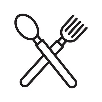 Spoon and fork icon Black line art vector logo Stock Illustration