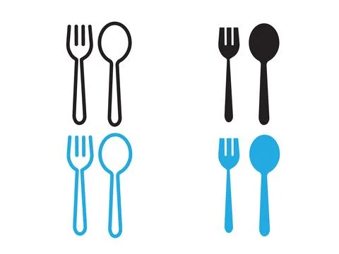 Spoon and fork icon black and white vector outline sign Illustrazione stock