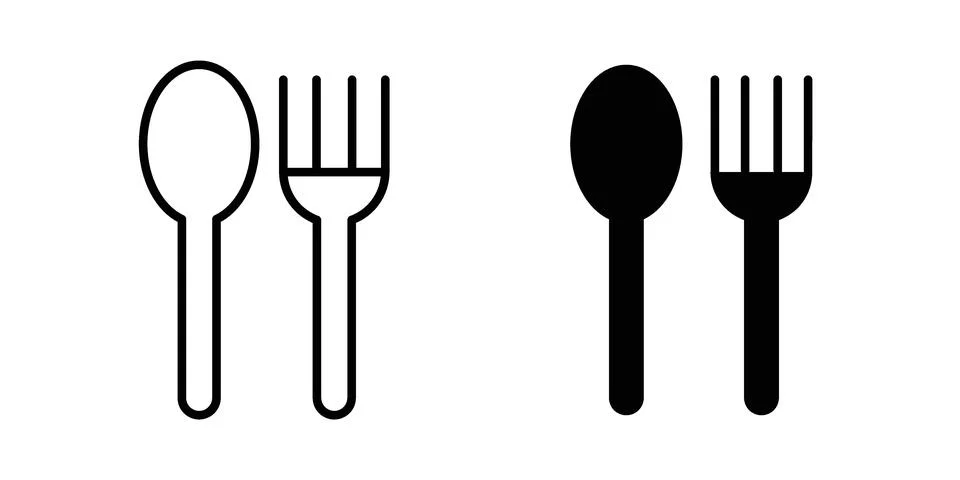 Spoon and Fork icon black vector isolated on white 스톡 일러스트