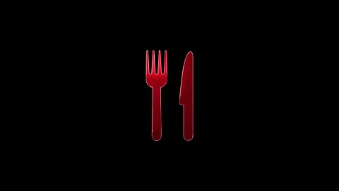 Spoon and fork icon with blue neon effect Stock Footage 299566295