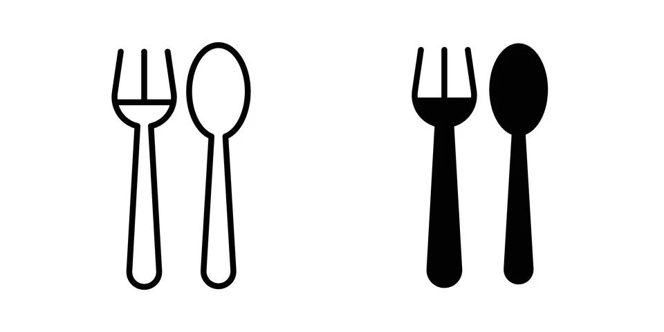 Spoon and Fork icon design. Illustration icons in linear and clipart pack Stock Illustration