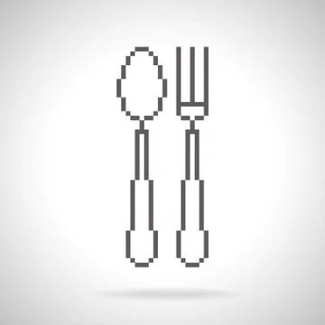 Spoon and fork icon, pixel art style Stock Illustration