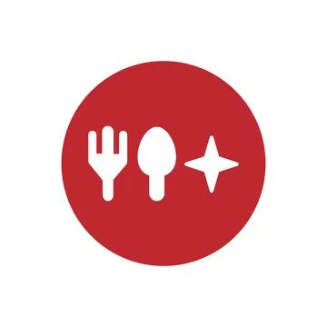 Spoon and fork icon on the red circle for web and mobile. resource graphic Stock Illustration