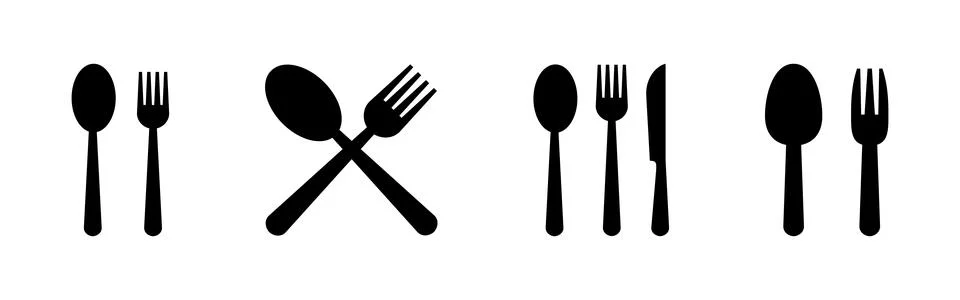 Spoon and fork icon set. spoon, fork and knife icon vector. restaurant icon Stock Illustration