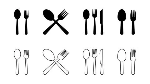 Spoon and fork icon set. spoon, fork and knife icon vector. restaurant icon Stock Illustration