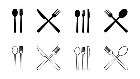 Spoon and fork icon set. spoon, fork and knife icon vector. restaurant icon Stock Illustration