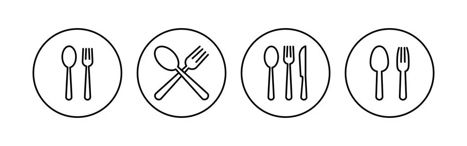 Spoon and fork icon set. spoon, fork and knife icon vector. restaurant icon Stock Illustration