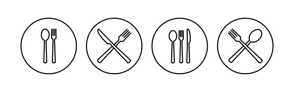 Spoon and fork icon set. spoon, fork and knife icon vector. restaurant icon Stock Illustration