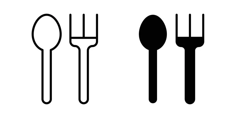 Spoon and Fork icon solid, line, and editable vector set. 스톡 일러스트
