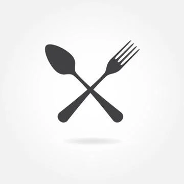 Spoon and fork icon. Vector illustration in flat style. Stock Illustration