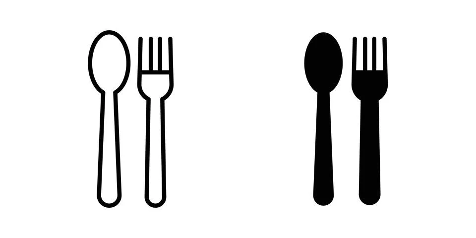 Spoon and Fork icon vector template set in black 스톡 일러스트