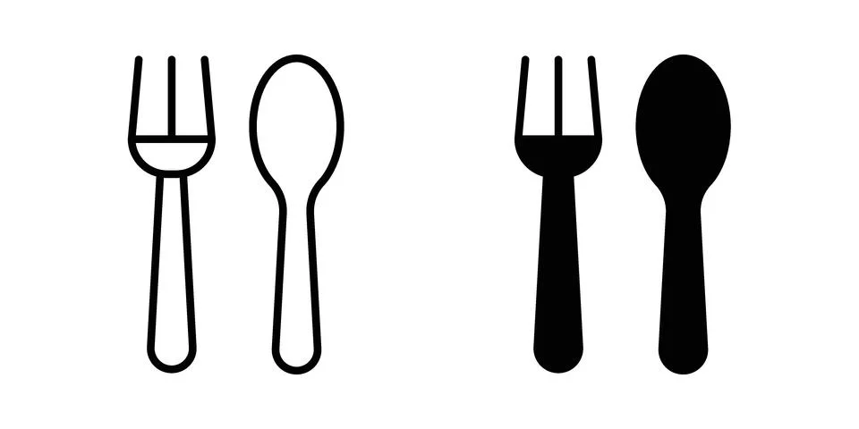 Spoon and Fork icon vectors. Illustrations in black 스톡 일러스트