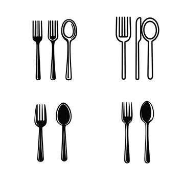 Spoon and fork icons set. Outline illustration of spoon and fork vector ico.. Stock Illustration