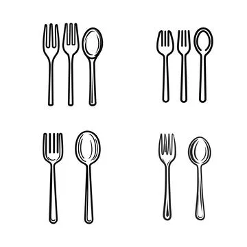 Spoon and fork icons set. Outline illustration of spoon and fork vector ico.. Stock Illustration