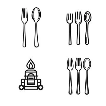 Spoon and fork icons set. Outline illustration of spoon and fork vector ico.. Stock Illustration