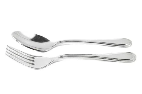 Spoon and fork isolated on white background Stock Photos