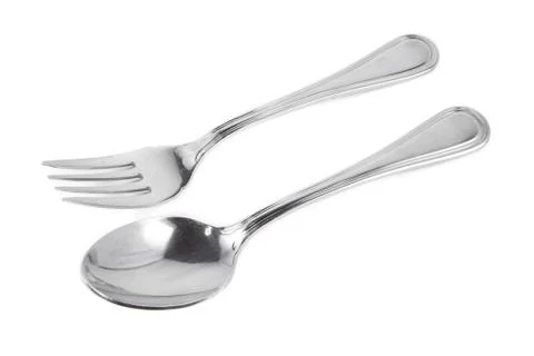 Spoon and fork isolated on white background Stock Photos