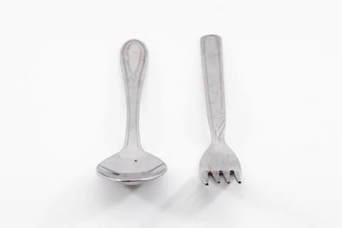 Spoon and fork isolated on white background Foto stock