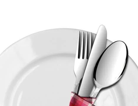 Spoon and fork with knife on a plate Stock Illustration