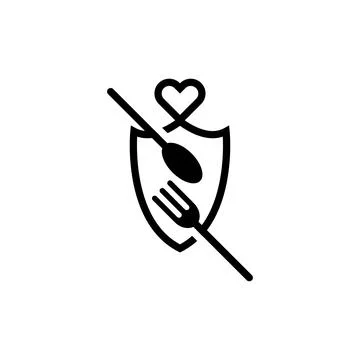Spoon and fork with love shield logo icon Stock Illustration