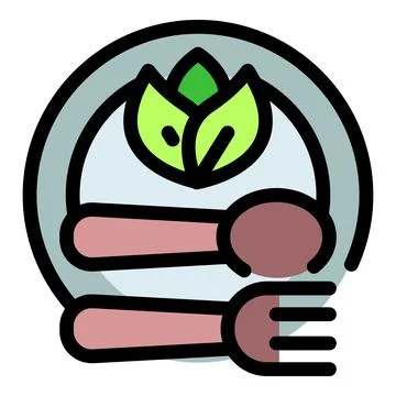 Spoon and fork lying on plate with green leaves promoting healthy eating Stock Illustration