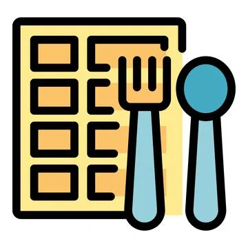 Spoon and fork lying on waffle icon representing breakfast Stock Illustration