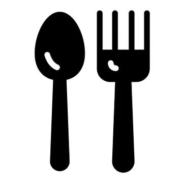 Spoon and fork solid icon. Silverware vector illustration isolated on white Stock Illustration