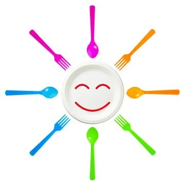 Spoon and fork surround Smile Disposable dish Stock Illustration