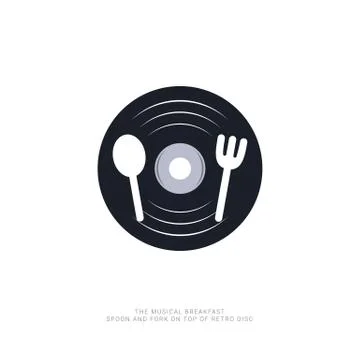 A Spoon and a fork on top of retro disc Stock Illustration