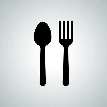 Spoon and fork vector cutlery flat simple black silhouette icon Stock Illustration