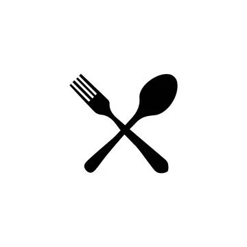 Spoon and fork vector icon in black style. Eps 10 Stock Illustration