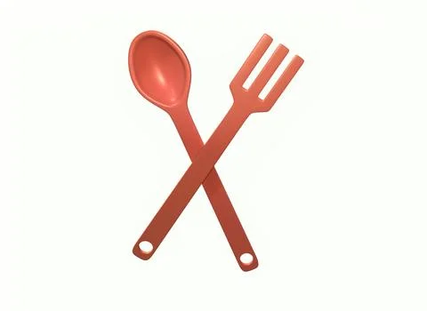 Spoon and fork on a white background 3d rendering Illustrazione stock