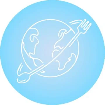 Spoon and Fork, World Cooking Logo, Line Logo, Blue Background, Vector Logo Stock Illustration