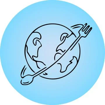 Spoon and Fork, World Cooking Logo, Line Art, Blue Background, Vector Logo イラスト素材