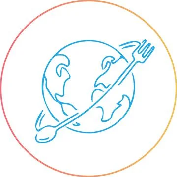 Spoon and Fork, World Cooking Logo, Line Art, White Background, Vector Logo イラスト素材
