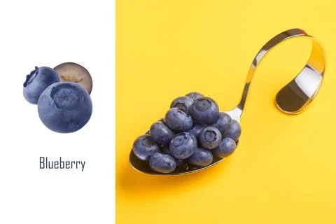 Spoon with blueberries layout Stock Photos