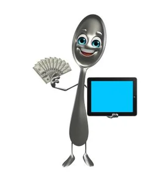 Spoon character with dollars Stock Illustration